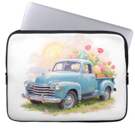 Vintage Blue Truck with Easter Eggs & Tulips Laptopschutzhülle