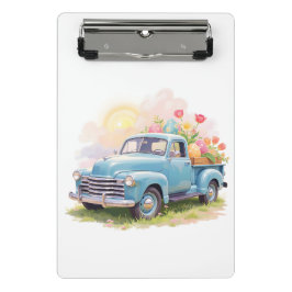 Vintage Blue Truck with Easter Eggs & Tulips Mini Klemmbrett