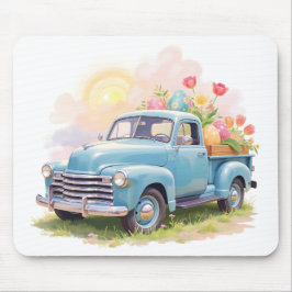 Vintage Blue Truck with Easter Eggs & Tulips Mousepad