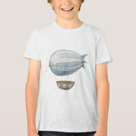 Vintage Blue Watercolor Airship Dirigible Nursery Tri-Blend Shirt