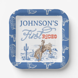 Vintage Blue Western Wüsten Rodeo 1. Geburtstag Pappteller