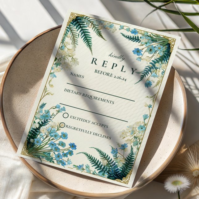 Vintage Bluebell Botanical Wedding RSVP Karte (Von Creator hochgeladen)
