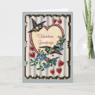 Vintage Bluebirds and Hearts Valentine Card Feiertagskarte