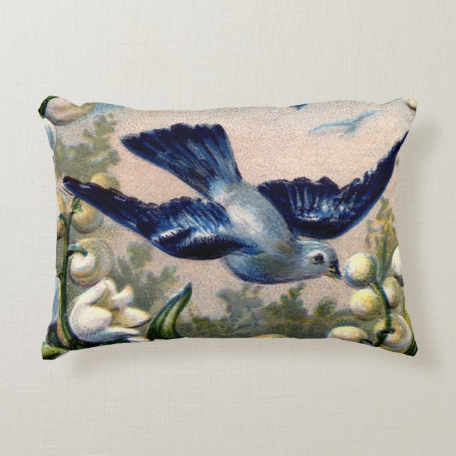 Vintage Bluebirds Blume Lilie der Talvögel Dekokissen (Vorderseite)