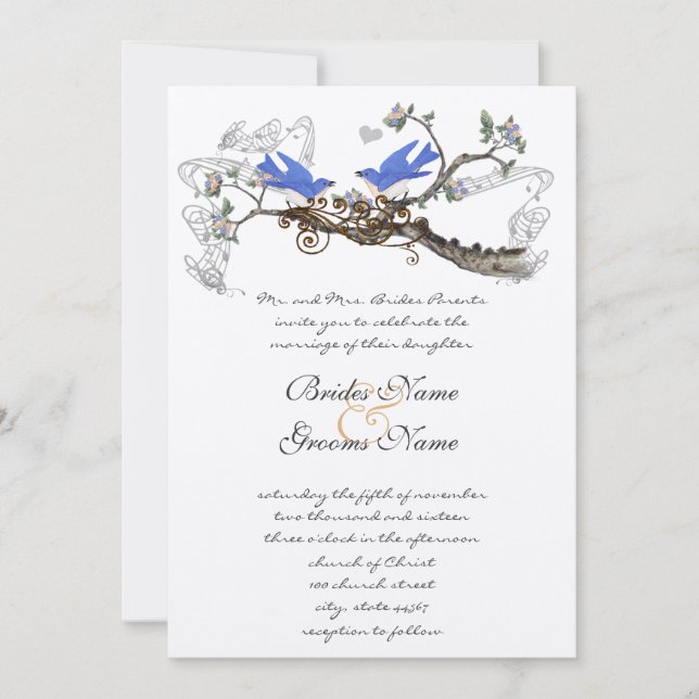 Vintage Bluebirds Chirping Hochzeitseinladungen Einladung (Vorderseite)