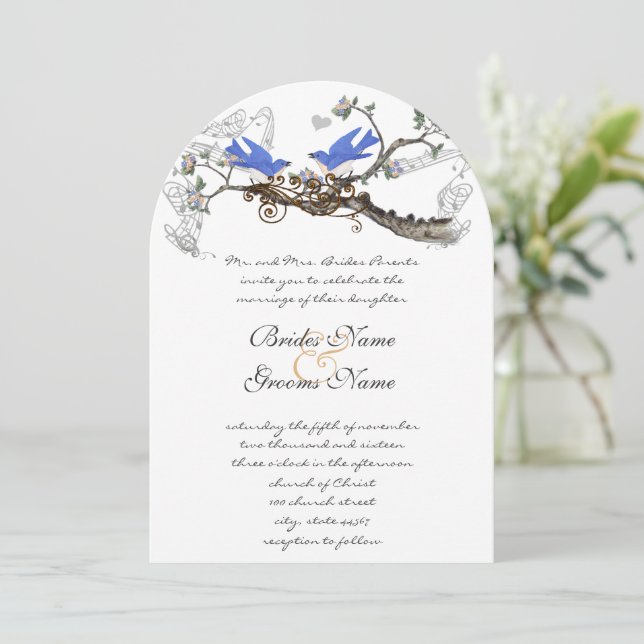 Vintage Bluebirds Chirping Hochzeitseinladungen Einladung (Stehend Vorderseite)