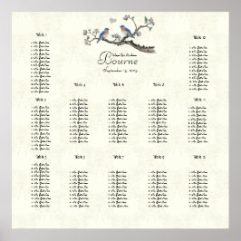 Vintage Bluebirds Coral und Blue Seating Chart Poster