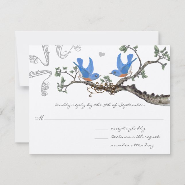 Vintage Bluebirds Hochzeit RSVP Karte (Rückseite)