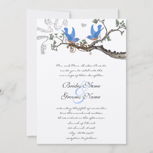 Vintage Bluebirds Hochzeitseinladungen Einladung (Vorderseite)
