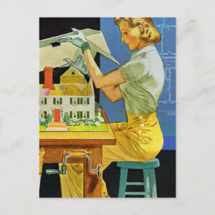 Vintage Blueprints der weiblichen Architektin Postkarte