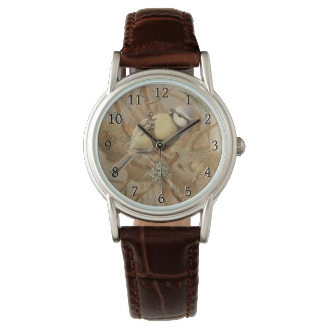 Vintage Bluetit-Illustration Armbanduhr (Vorderseite)