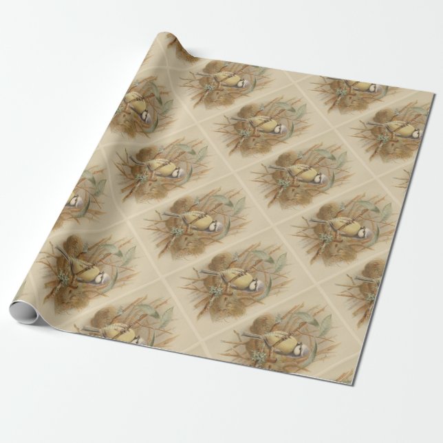 Vintage Bluetit-Illustration Geschenkpapier (Ungerollt)