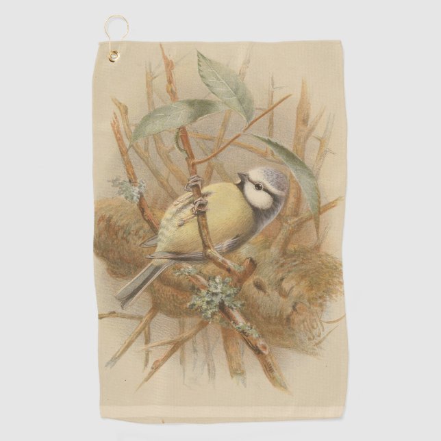 Vintage Bluetit-Illustration Golfhandtuch (Vorderseite)
