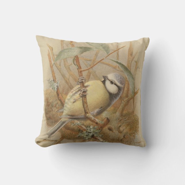 Vintage Bluetit-Illustration Kissen (Vorderseite)