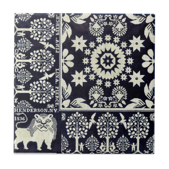 Vintage blühende Blume Stoffkunst Fliese (Vorderseite)