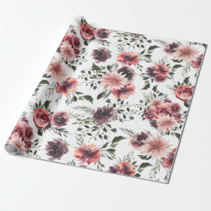 Vintage blühende burgunderrote Blumen Geschenkpapi Geschenkpapier