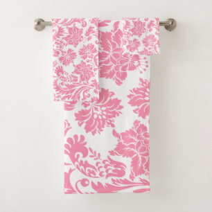 Vintage blühende Damasken in Rosa und Weiß Badhandtuch Set