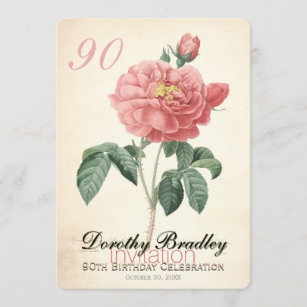 Vintage blühende Rosen-90. Geburtstags-Gewohnheit Einladung