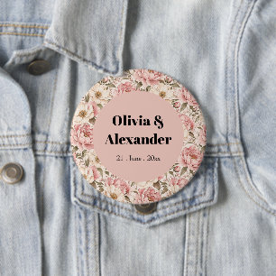Vintage blühendes Pfingstrosen-Muster Button