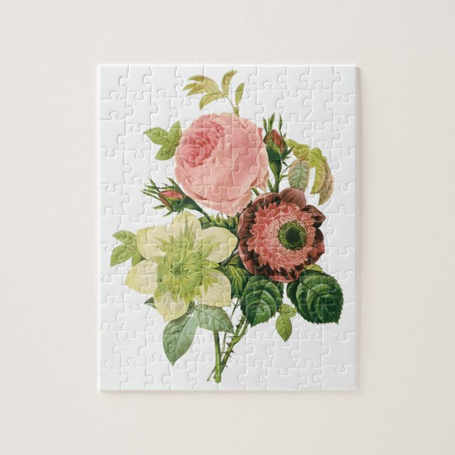 Vintage Blume, Anemone Rose Clematis von Redoute Puzzle (Vertikal)