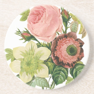 Vintage Blume, Anemone Rose Clematis von Redoute Untersetzer