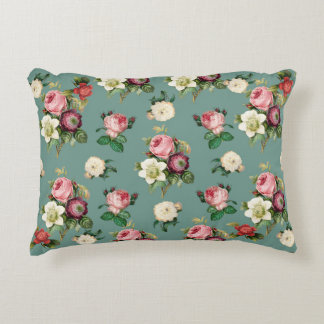 Vintage Blume auf Stone Blue, Retro Floral Print Dekokissen