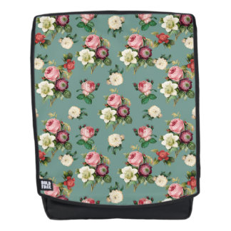 Vintage Blume auf Stone Blue, Retro Floral Print Rucksack