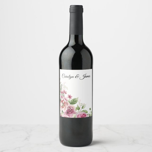 Vintage Blume auf Weiß Weinetikett (Vorderseite)