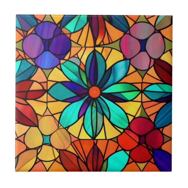 Vintage Blume aus Hartglas Fliese (Vorderseite)