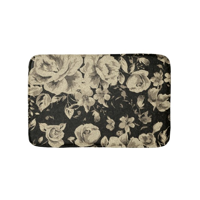 Vintage Blume aus schwarzem Öl Badematte (Vorderseite)