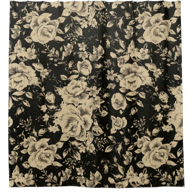 Vintage Blume aus schwarzem Öl Duschvorhang (Vorderseite)