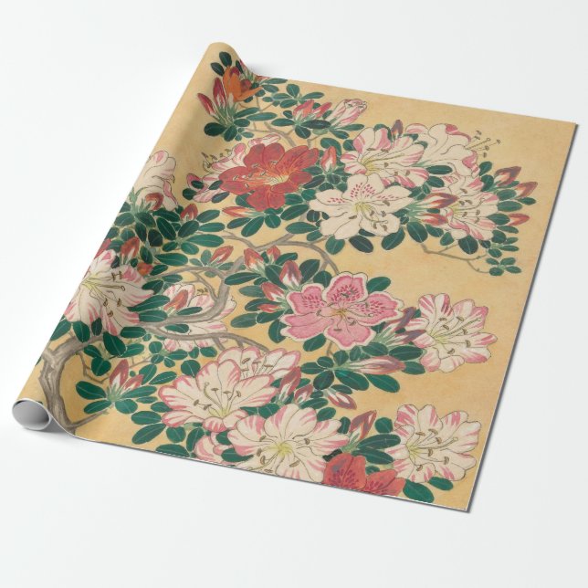 Vintage Blume Azalea Japanische Malerei Geschenkpapier (Ungerollt)
