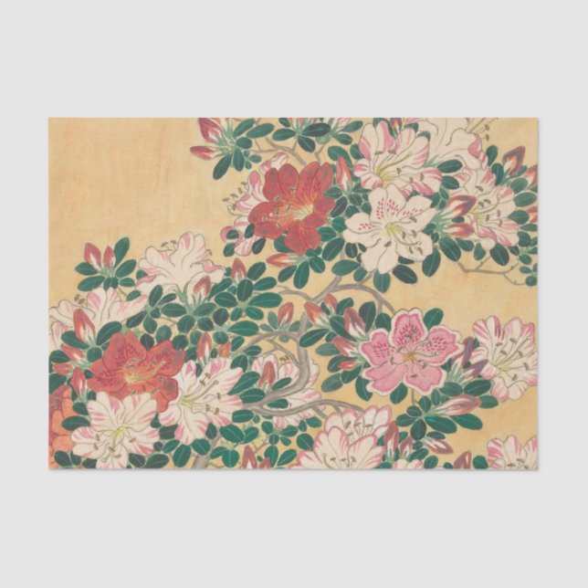 Vintage Blume Azalea Japanische Malerei Seidenpapier (Vorderseite)