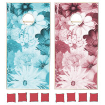 Vintage Blume Blau und Rosa Cornhole Set