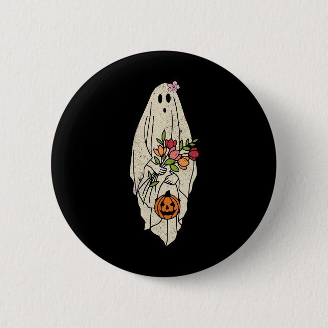 Vintage Blume Blumenghost Niedlich SonnenHalloween Button (Vorderseite)