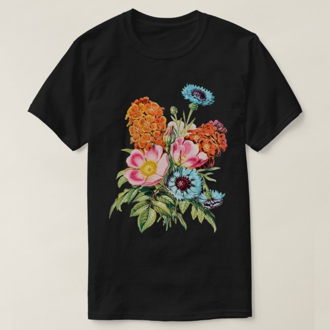 Vintage Blume Bouquet Blue Flasche T-Shirt (Design vorne)
