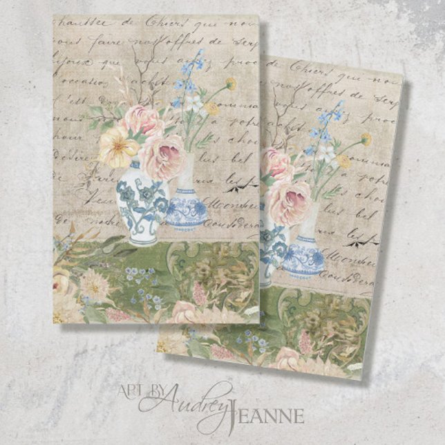Vintage Blume Bouquet Blue White Vase Decoupage Seidenpapier (Von Creator hochgeladen)