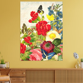 Vintage Blume Bouquet Butterfliegen Wrapped Canvas Leinwanddruck
