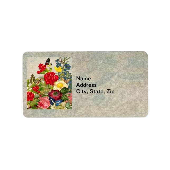 Vintage Blume Bouquet mit Schmetterlingen Adressaufkleber (Vorne)