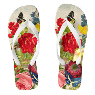 Vintage Blume Bouquet mit Schmetterlingen Flip Flo Flip Flops