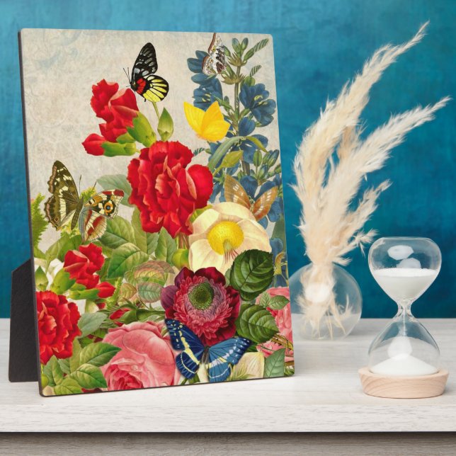 Vintage Blume Bouquet mit Schmetterlingen Fotoplatte (Seite)