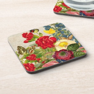 Vintage Blume Bouquet mit Schmetterlingen Getränkeuntersetzer