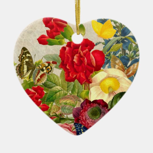 Vintage Blume Bouquet mit Schmetterlingen Keramikornament (Vorne)