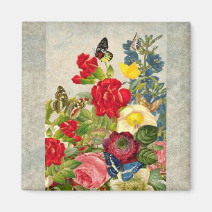 Vintage Blume Bouquet mit Schmetterlingen Magnet