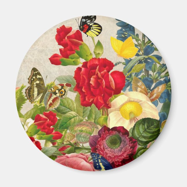 Vintage Blume Bouquet mit Schmetterlingen Magnet (Vorne)