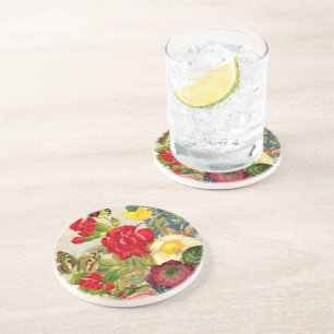 Vintage Blume Bouquet mit Schmetterlingen Untersetzer