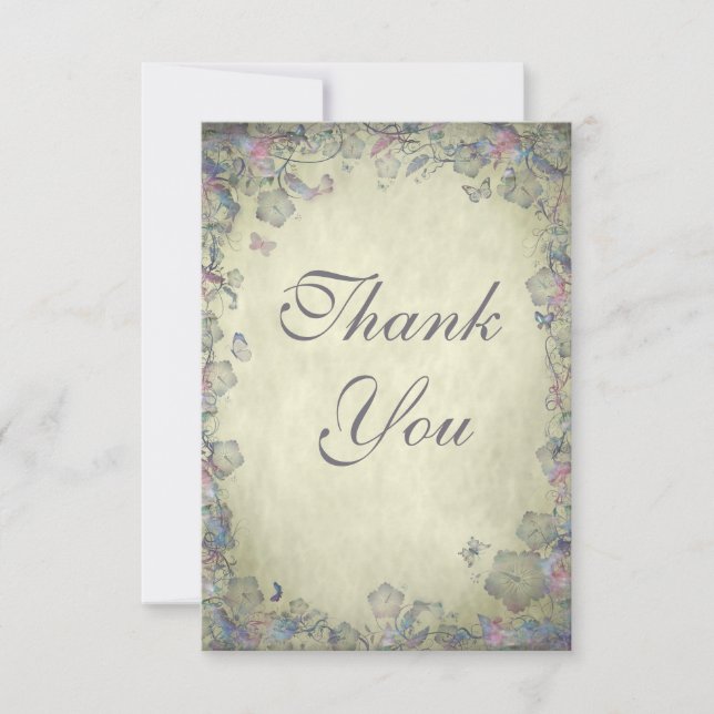 Vintage Blume & Butterfly's Wedding Danke (Vorderseite)