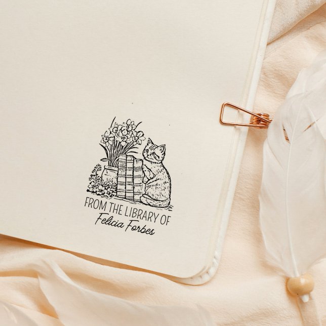 Vintage Blume Cat Library Book Gummistempel (Von Creator hochgeladen)