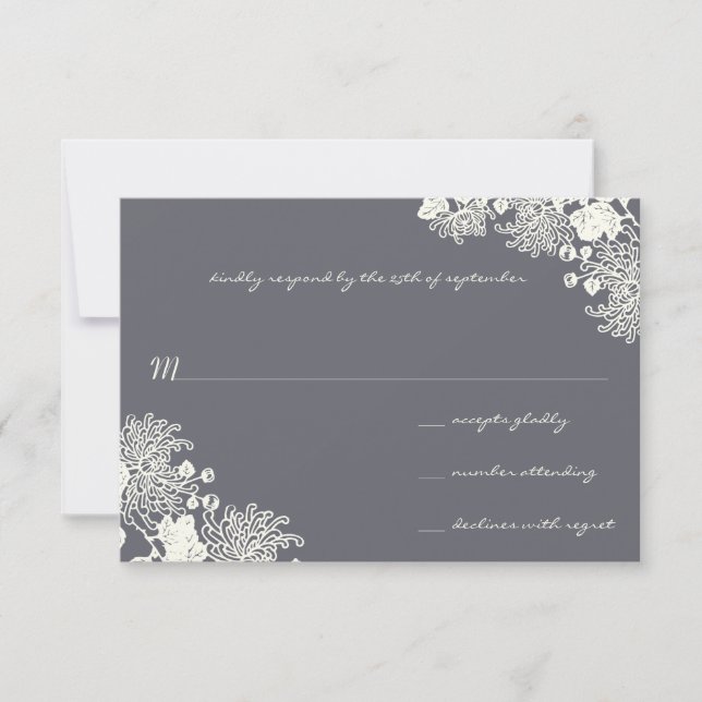 Vintage Blume Chacoal Gray Wedding RSVP (Vorderseite)
