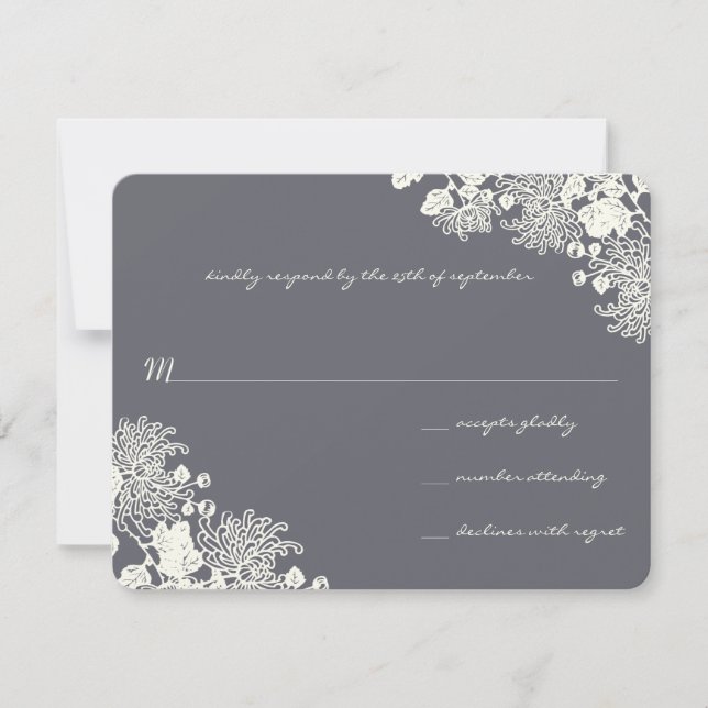 Vintage Blume Charcoal Gray Wedding RSVP (Vorderseite)